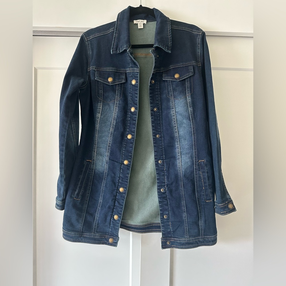 Tribal Blue and Gold Jean Jacket with Modern Oversized Fit
